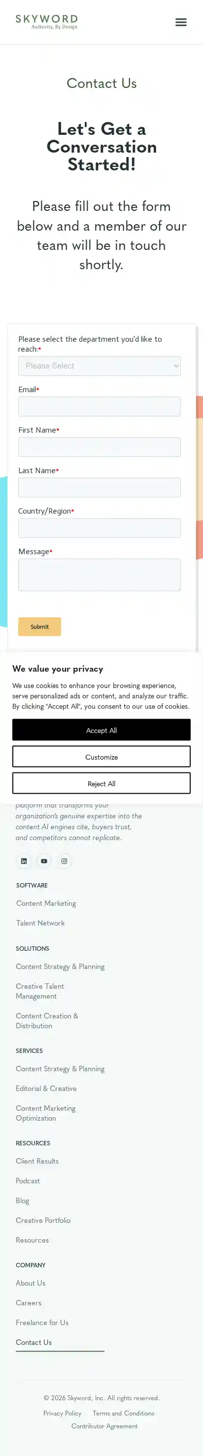 Full-page screenshot of Contact Us as rendered during the mobile scan.