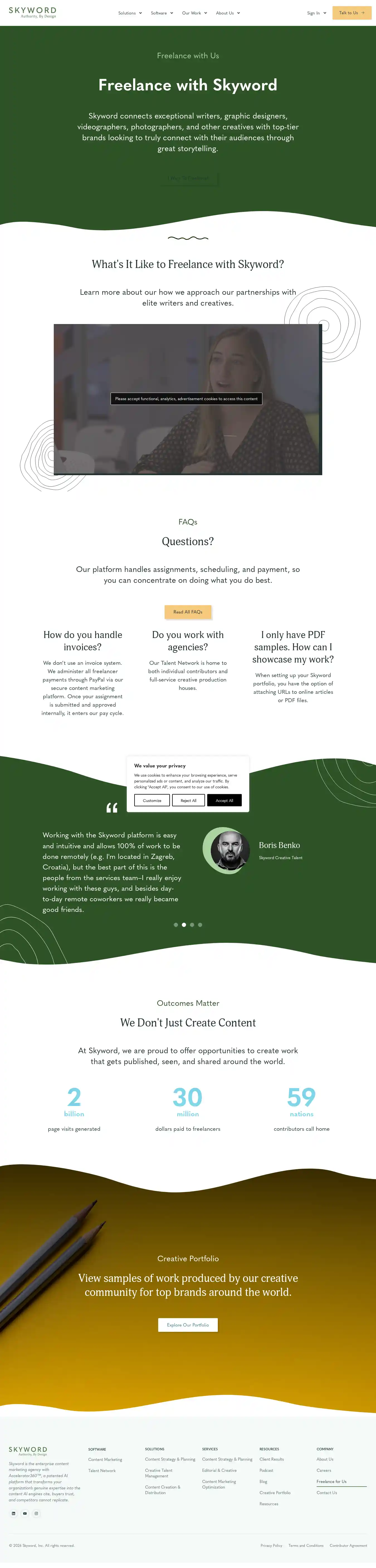 Full-page screenshot of Freelance With Us as rendered during the desktop scan.
