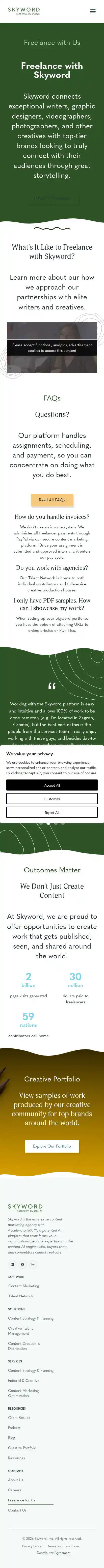 Full-page screenshot of Freelance With Us as rendered during the mobile scan.