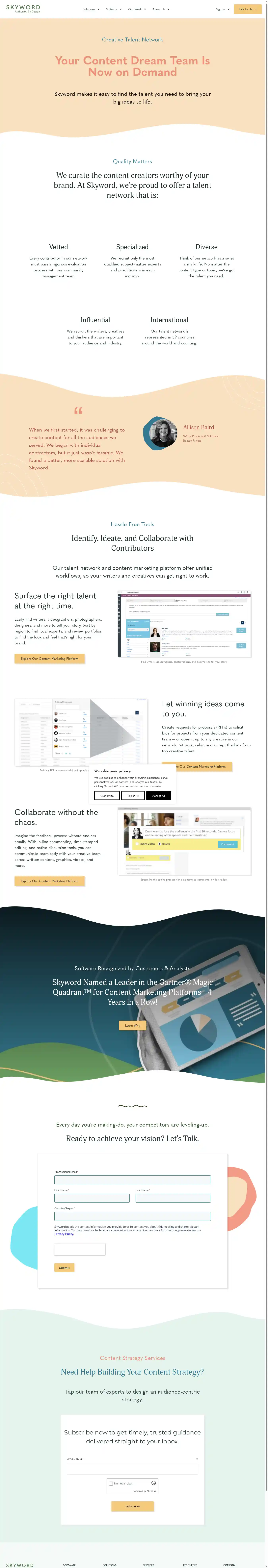 Full-page screenshot of Creative Talent Network as rendered during the desktop scan.