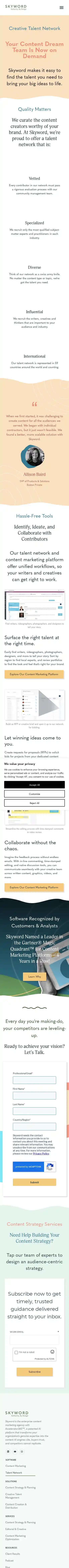 Full-page screenshot of Creative Talent Network as rendered during the mobile scan.