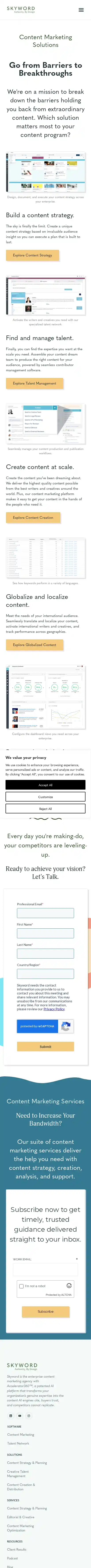 Full-page screenshot of Content Marketing Solutions as rendered during the mobile scan.